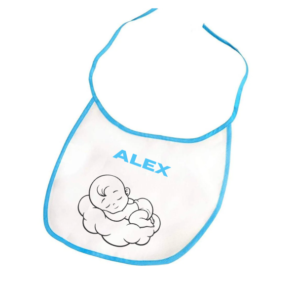 Bavețică albastra personalizată pentru bebeluși cu nume