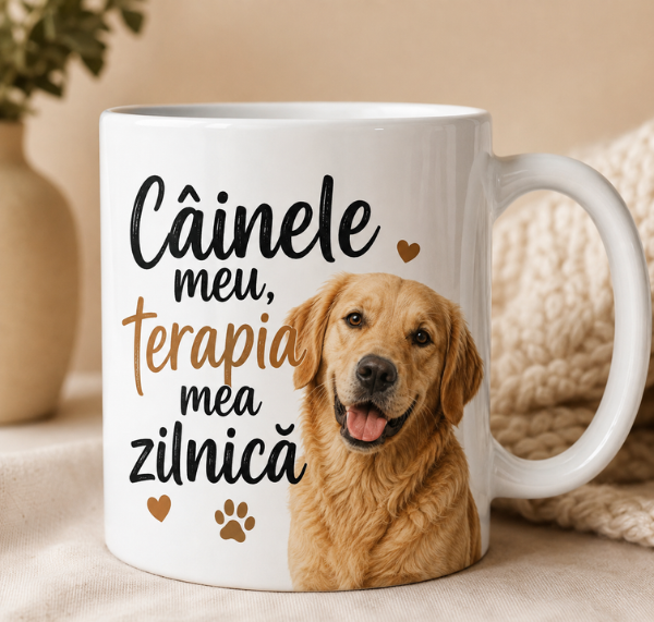 Cană cu model „Câinele meu, terapia mea zilnică”