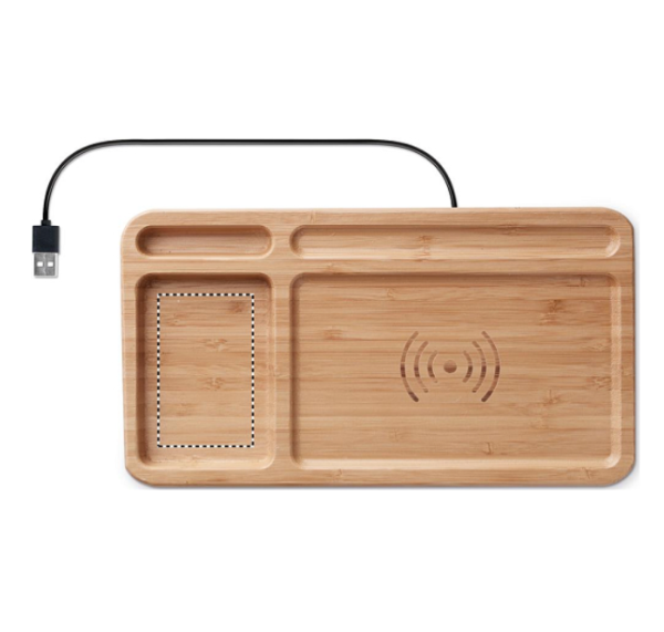 Organizator de birou din bambus cu încărcător wireless