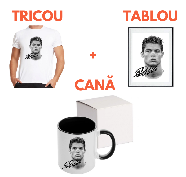 Pachet Cadou Portret Cristiano Ronaldo – Tricou + Cană + Tablou