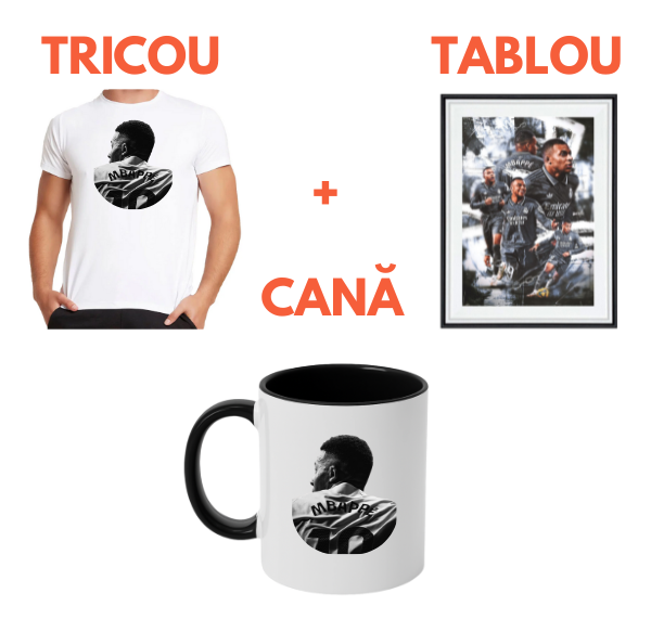 Pachet Cadou Mbappe – Tricou + Cană + Tablou