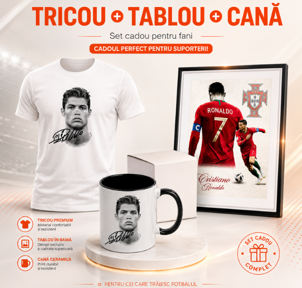 Pachet Cadou Portret Cristiano Ronaldo – Tricou + Cană + Tablou