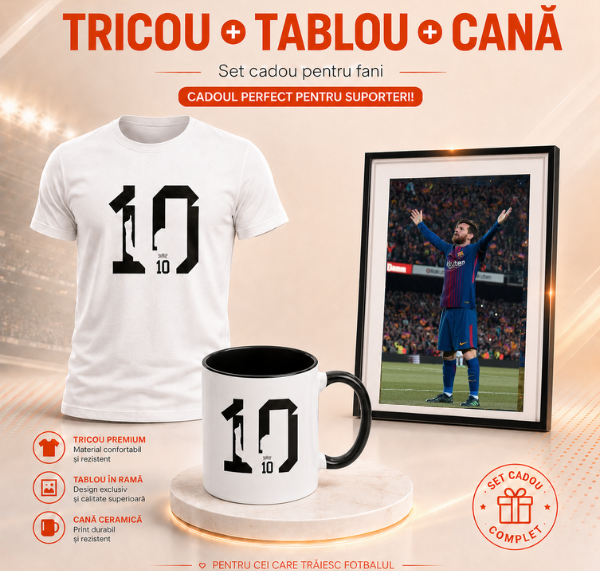 Pachet Cadou Celebrare Lionel Messi – Tricou + Cană + Tablou