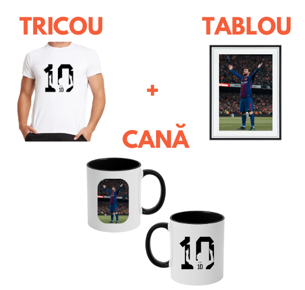Pachet Cadou Celebrare Lionel Messi – Tricou + Cană + Tablou