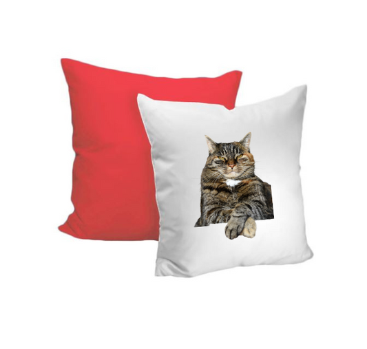 Husă pernă mată alb+roșu personalizată cu animalul tău de companie