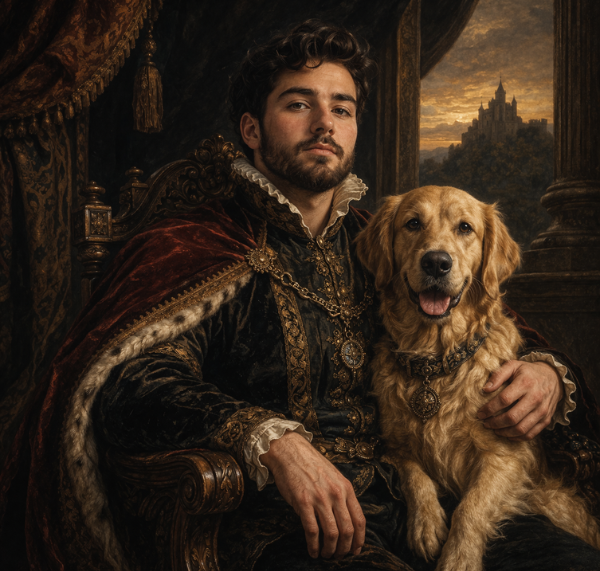 Portret Medieval Personalizat cu Tine și Animalul Tău