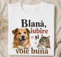 Tricou cu câine și pisică „Blană, iubire și voie bună”